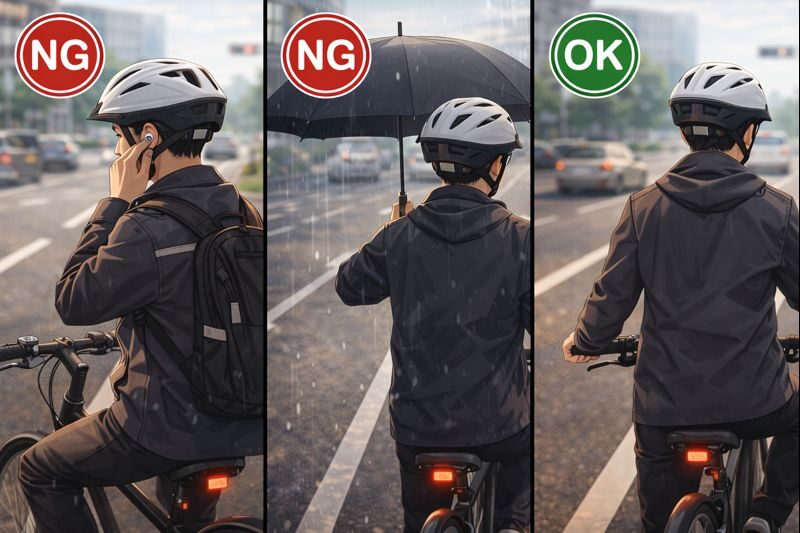 イヤホン・傘差し・片手運転：OK/NGと注意（自治体ルールも）