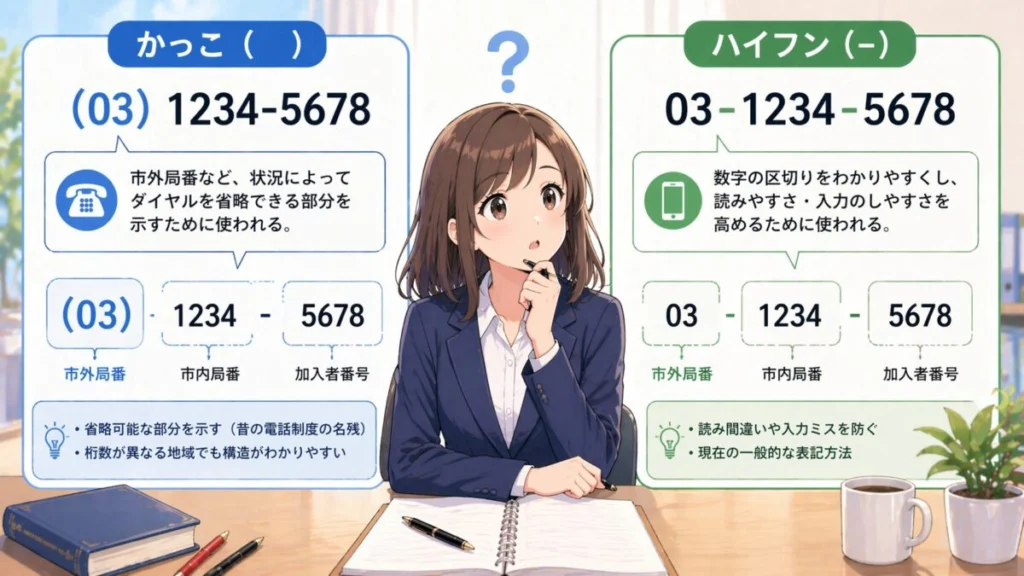 電話番号のかっことハイフンは何が違う？