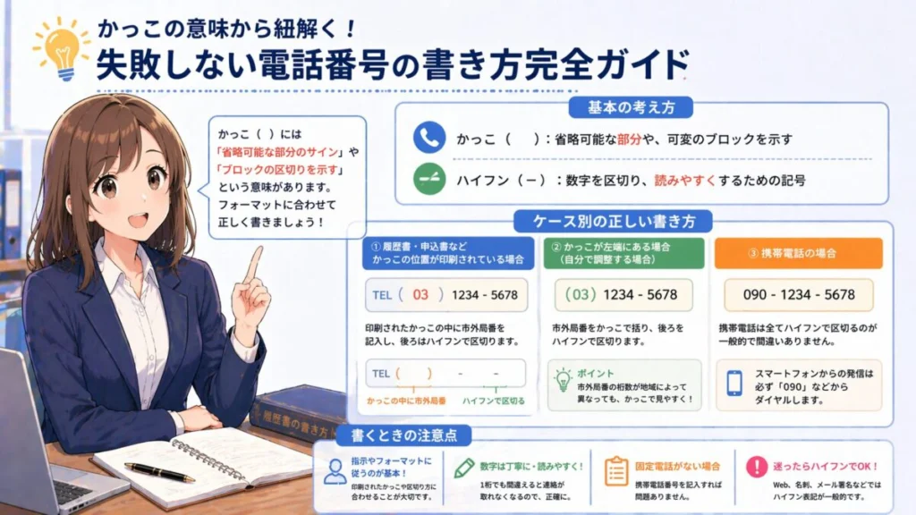 かっこの意味から紐解く！失敗しない電話番号の書き方完全ガイド