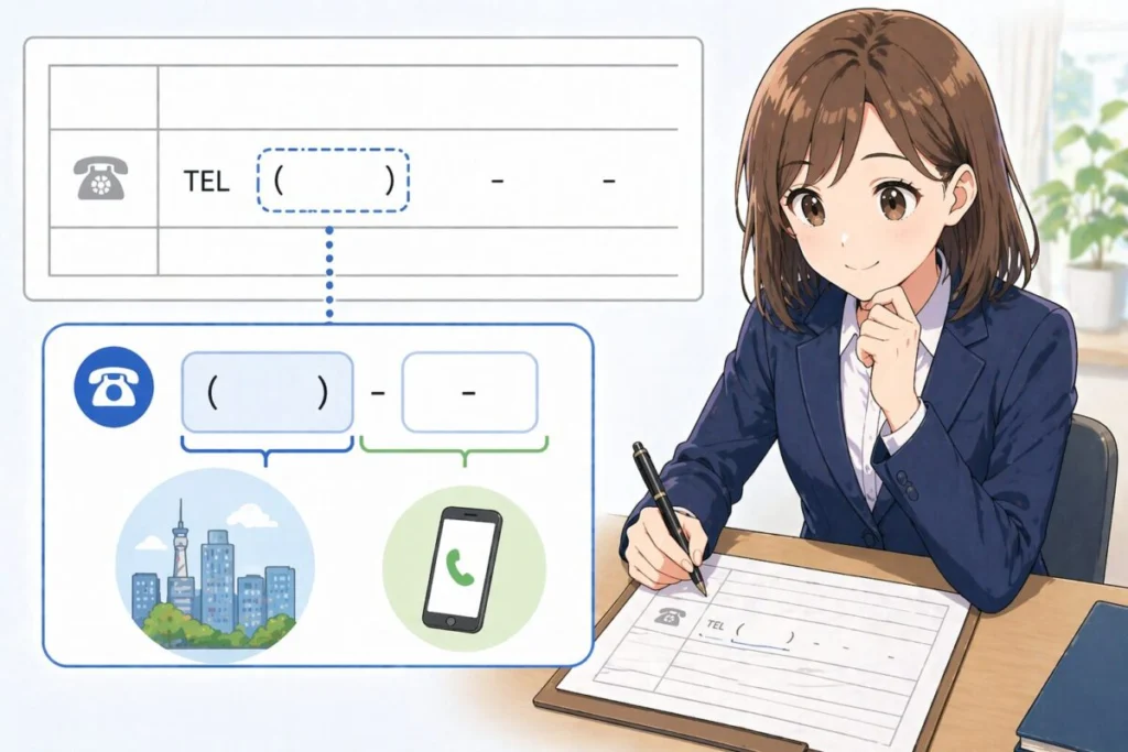 電話番号欄の左端にかっこがある場合の書き方