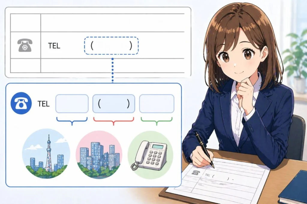 電話番号欄の真ん中にかっこがある場合の書き方