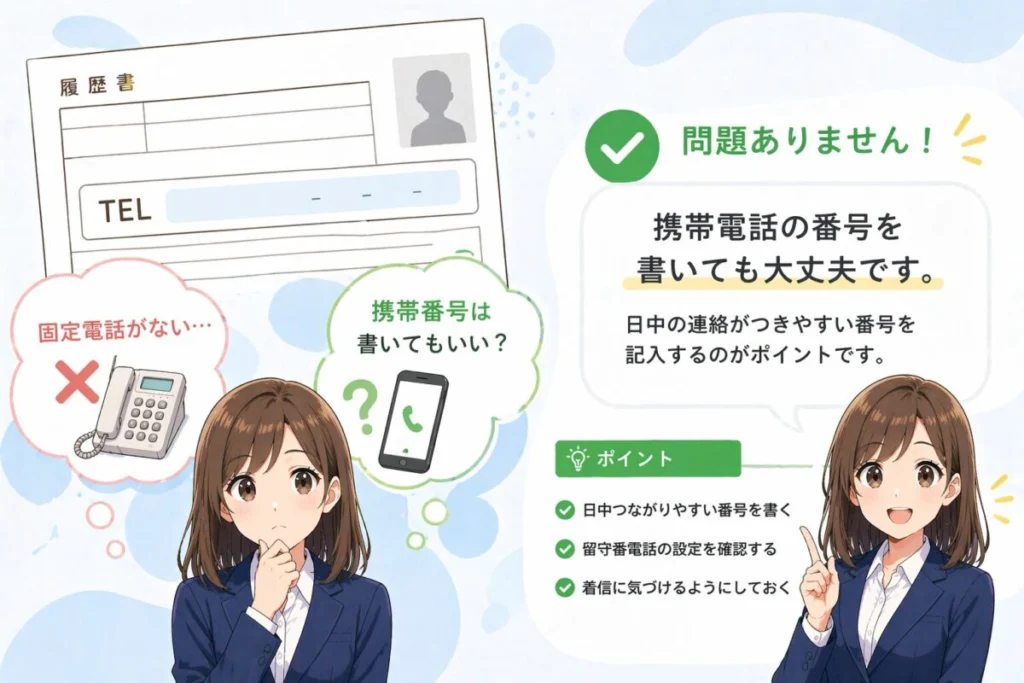 履歴書の電話番号欄では携帯番号を書いてもよい？