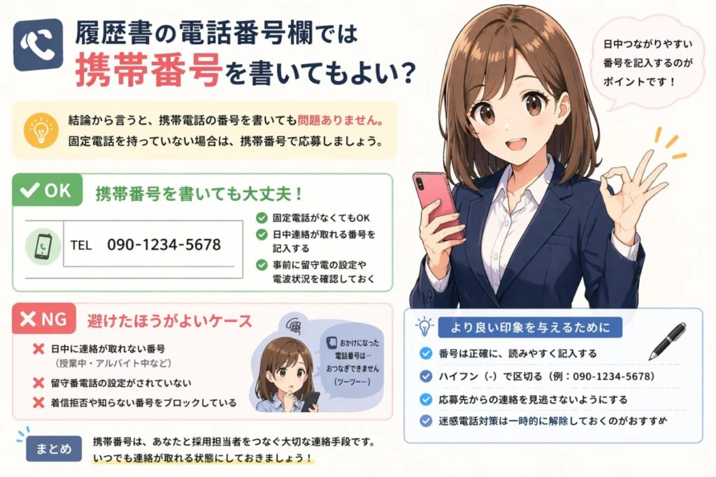 履歴書の電話番号欄でよくある間違った書き方