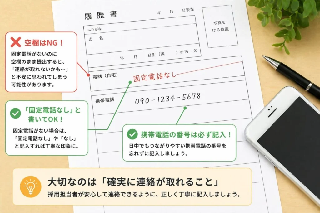 固定電話がない場合、履歴書の電話番号欄はどうする？