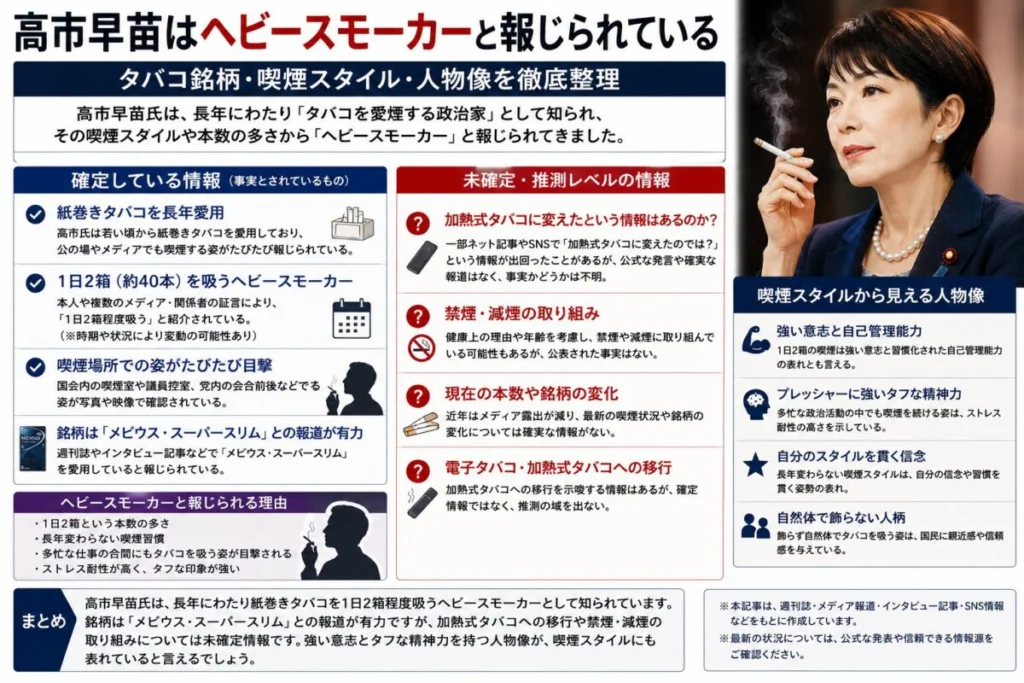 高市早苗はヘビースモーカーと報じられている