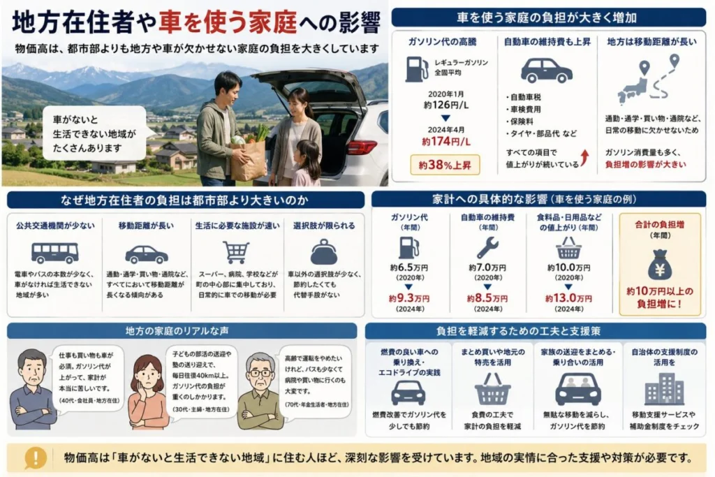 地方在住者や車を使う家庭への影響