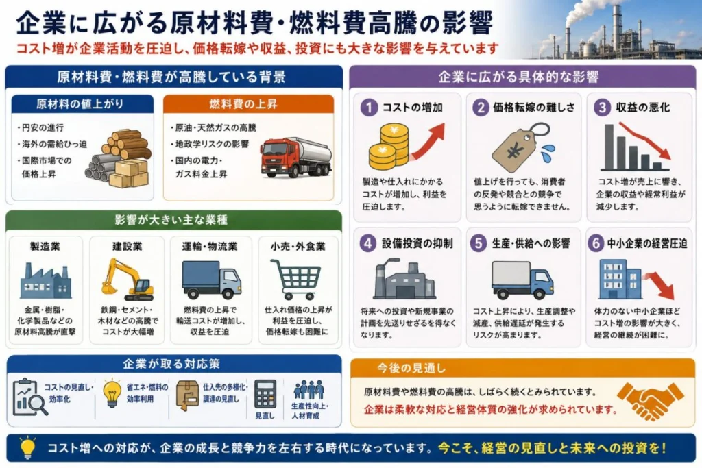 企業に広がる原材料費・燃料費高騰の影響
