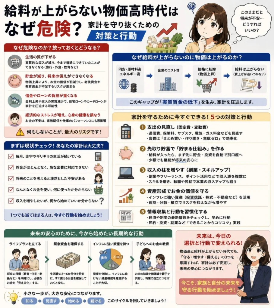 給料が上がらない物価高時代はなぜ危険?家計を守り抜くための対策と行動