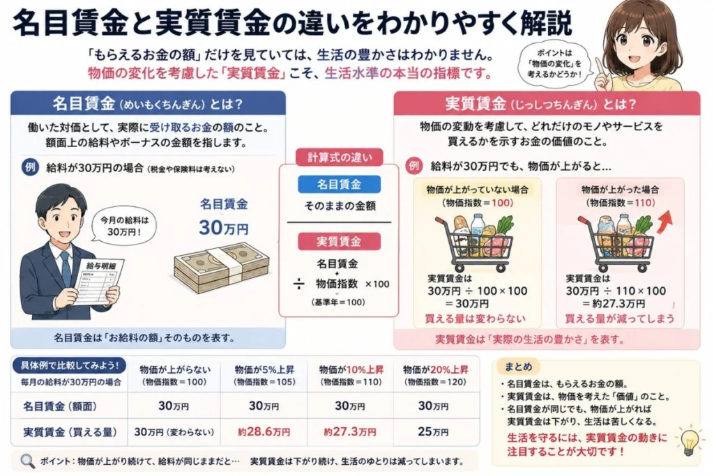 名目賃金と実質賃金の違いをわかりやすく解説