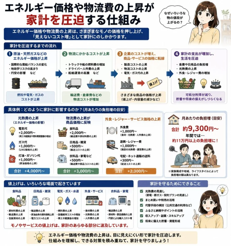 エネルギー価格や物流費の上昇が家計を圧迫する仕組み
