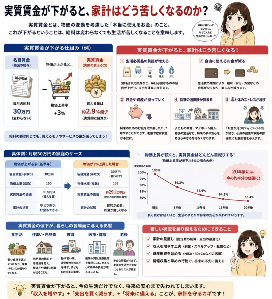 実質賃金が下がると家計はどう苦しくなるのか