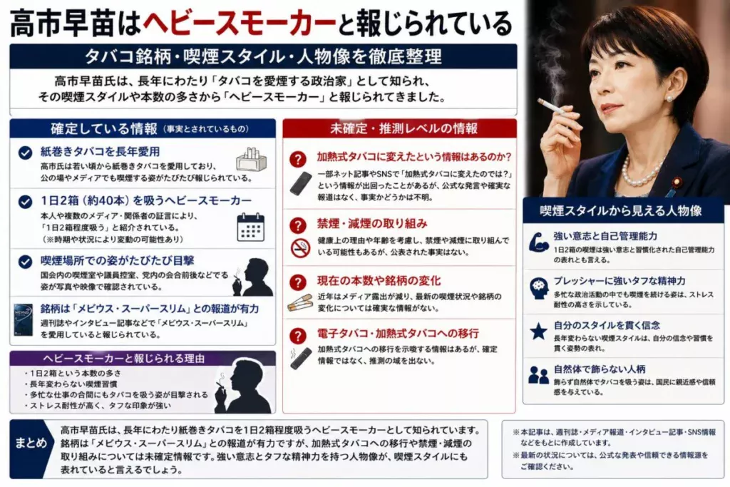 高市早苗はヘビースモーカーと報じられている