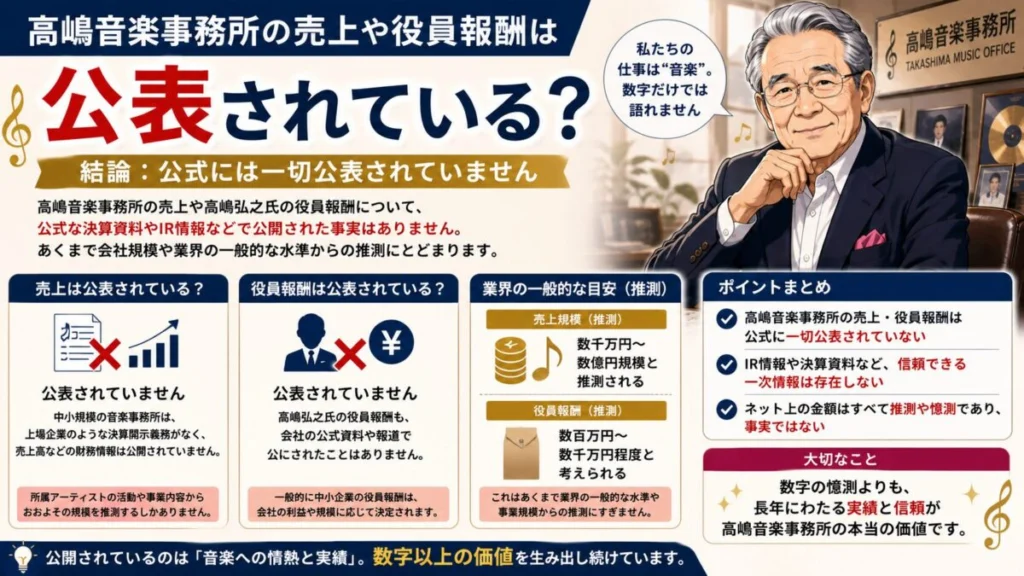髙嶋音楽事務所の売上や役員報酬は公表されている？