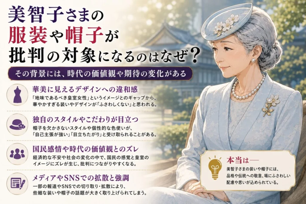 美智子さまの服装や帽子が批判の対象になるのはなぜ?