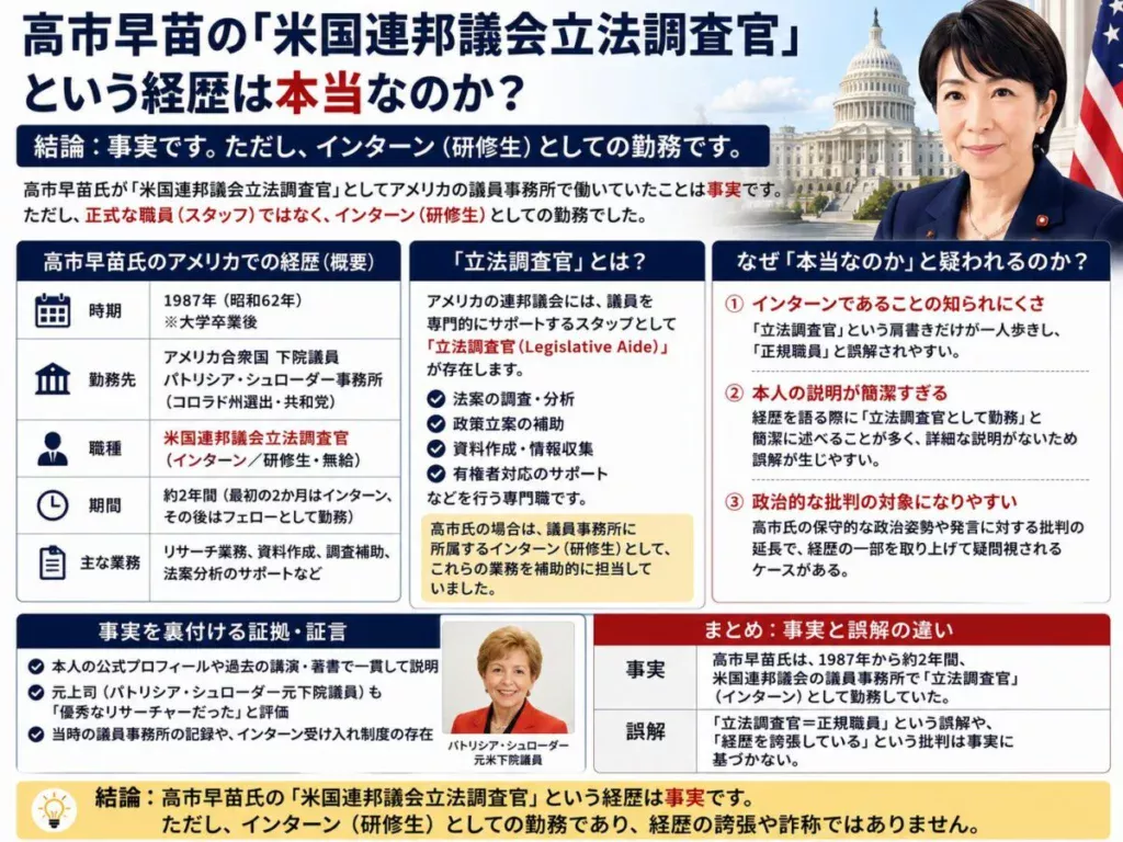 高市早苗の「米国連邦議会立法調査官」という経歴は本当なのか