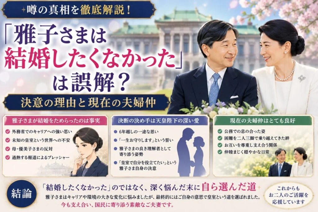 「雅子さまは結婚したくなかった」は誤解?決意の理由と現在の夫婦仲