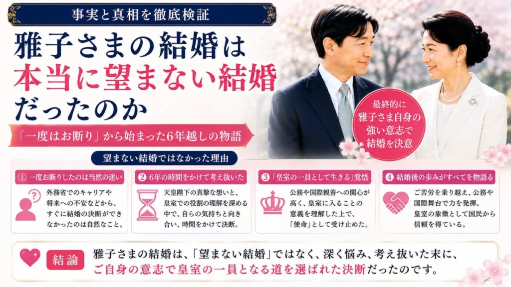 雅子さまの結婚は本当に望まない結婚だったのか
