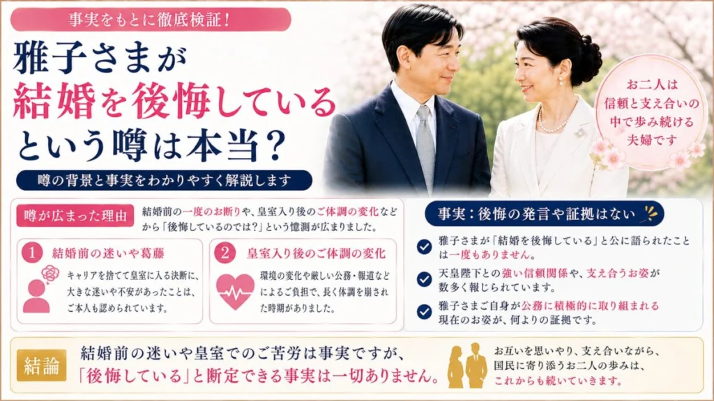 雅子さまが結婚を後悔しているという噂は本当？