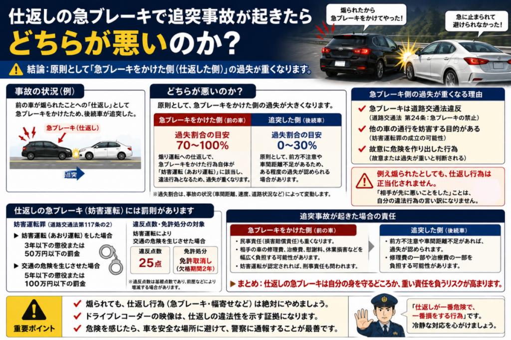 仕返しの急ブレーキで追突事故が起きたらどちらが悪いのか