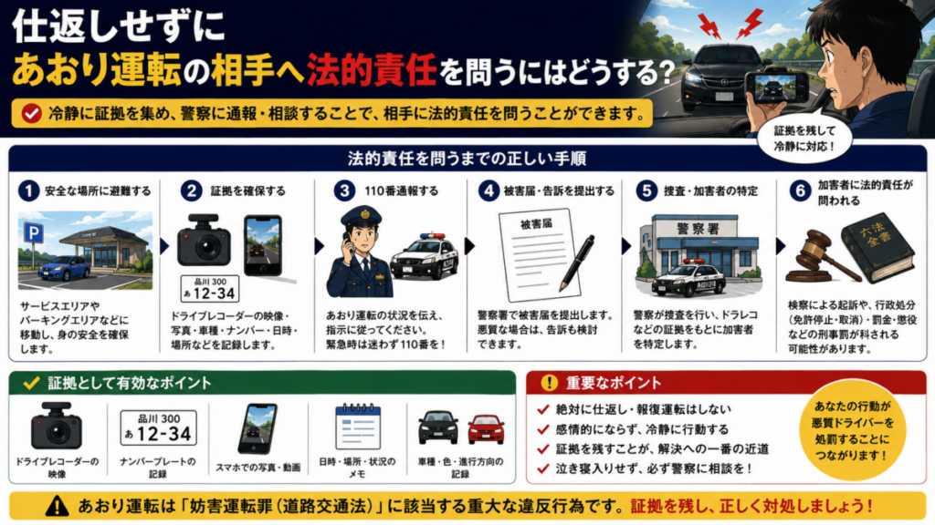 仕返しせずにあおり運転の相手へ法的責任を問うにはどうする?