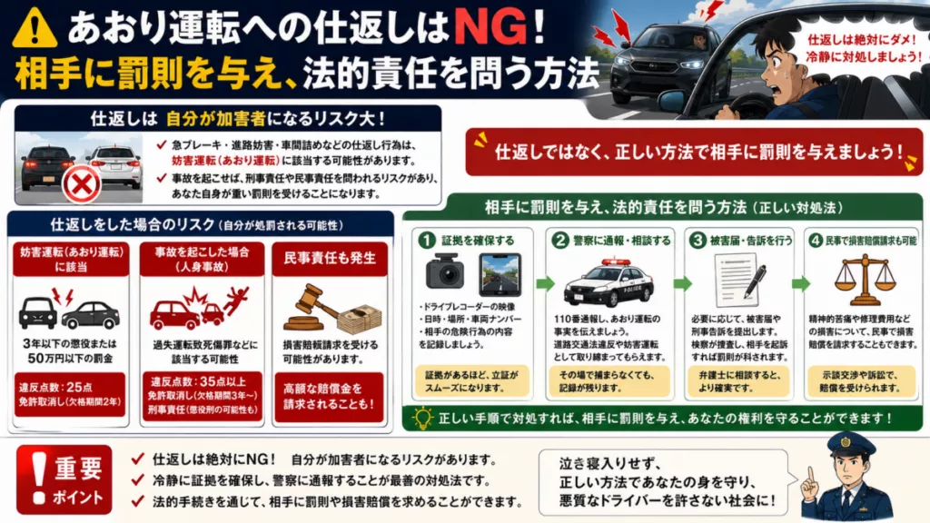 あおり運転への仕返しはNG！相手に罰則を与え法的責任を問う方法